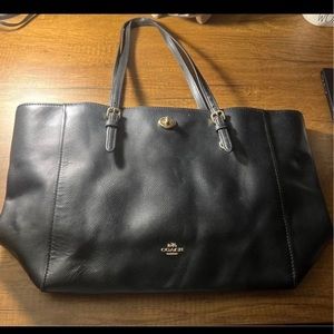Coach Turnlock Black Crossgrain Leather Tote